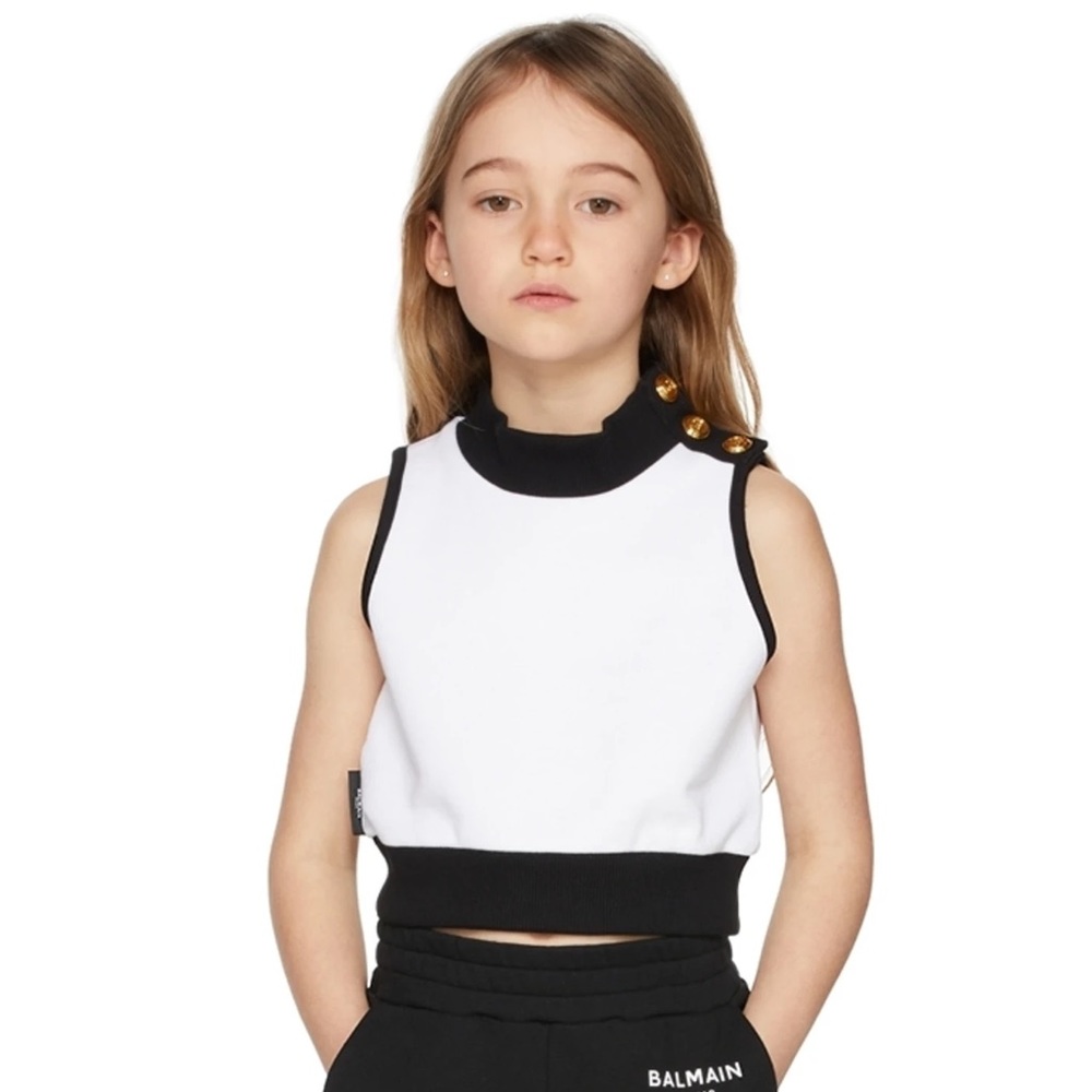 Balmain Kids White Mock Neck Tank Top
